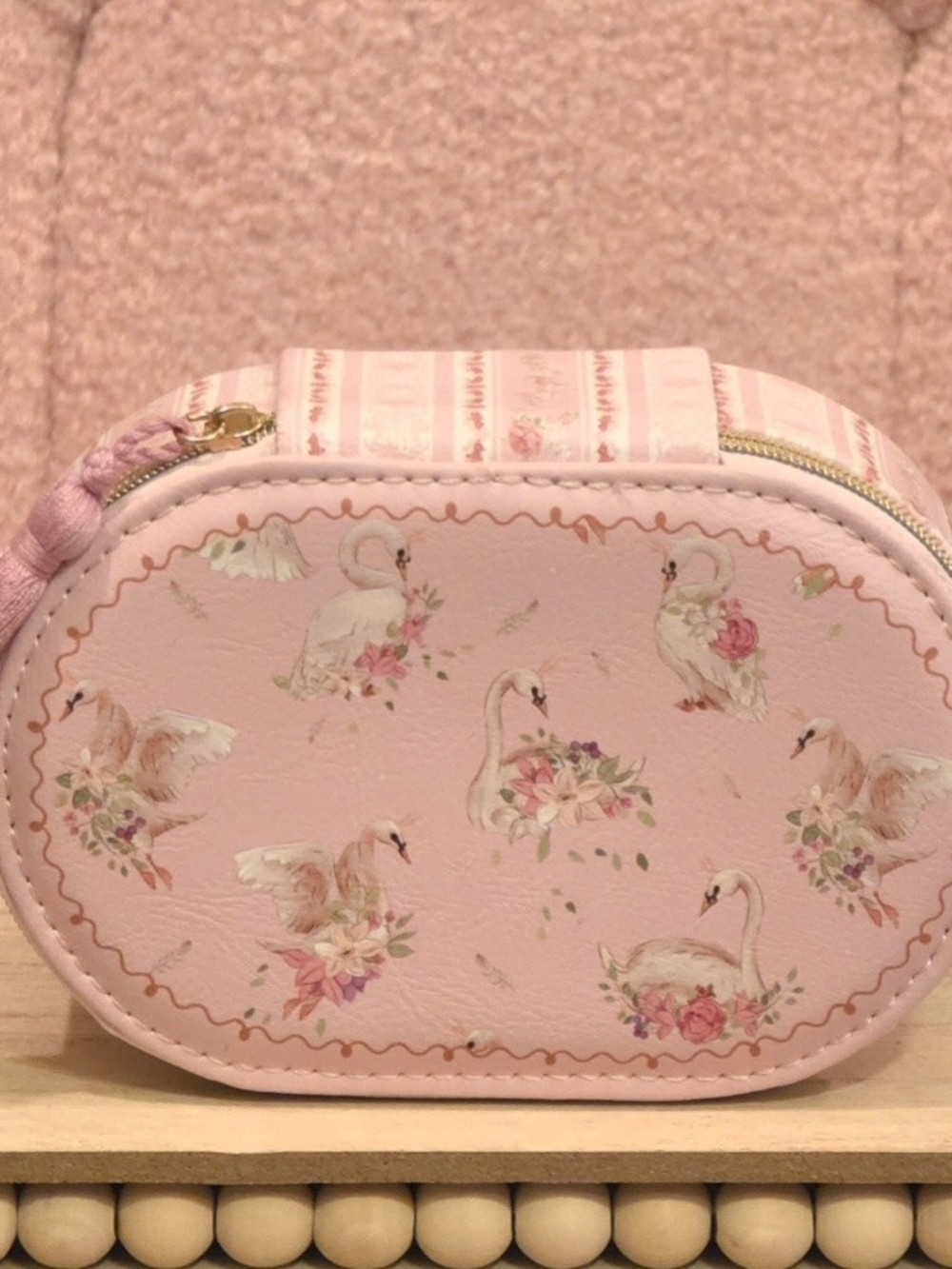 Pink Swan Print Jewelry Pouch
